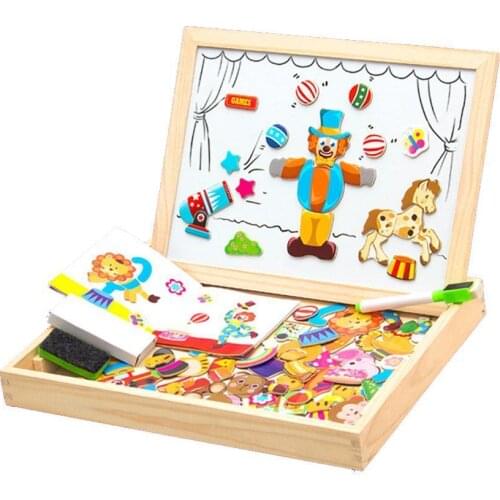 Wooden Children Animal Puzzle Writing Magnetic Drawing Board Blackboard Learning Montessori Education Toys For Kids