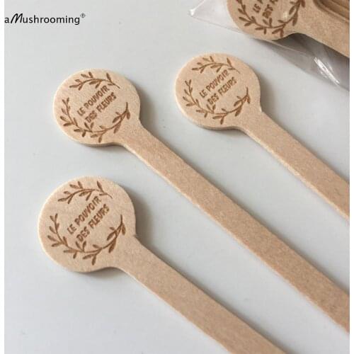 Custom Engraved Cafe Wooden Disposable Coffee Stirrers with Wreath Home Bar Natural Cocktail Swizzle Stir Honey Stirring Sticks