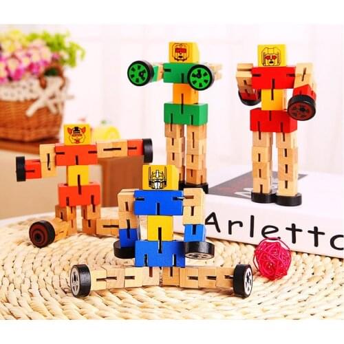 Kids Wooden Transformation Robot Building Blocks Toys For Children Autobot Figure Model Puzzle Hand To Play Educational Toy Gift