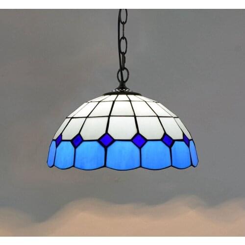European-Style Modern Mediterranean Creative Blue Tiffany Colored Glass Living Room Dining Room Hanging Lamp 30cm Glass Lamp