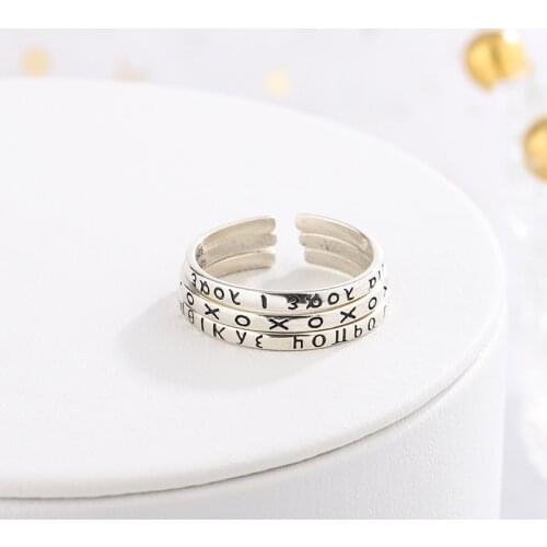 Greek Letter Couple Ring 925 Sterling Silver Vintage Opening Ring 2020 woman DIY fine Jewelry Valentines Day Gift Free Shipping