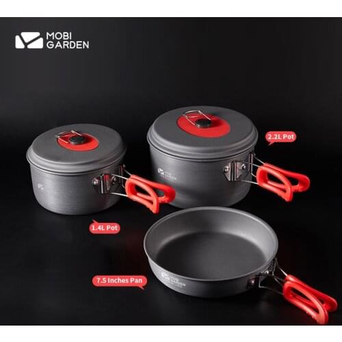 Mobi Garden Outdoors Camping Cookware 1.4L/2.2L/7.5L Whit Anti Scalding Handle Aluminum Alloy Non Stick Pot Kitchen Pan 3 Styles