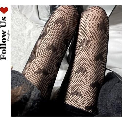Harajuku Love Mesh Pantyhose Female Summer Sexy Breathable Black Tights Socks Women Gothic Fishnet Stockings Ladies Dots Socks