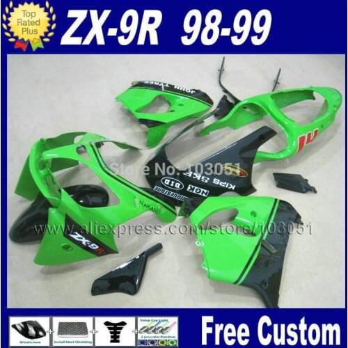 OEM custom motorcycle fairings kit for kawasaki ninja 1998 1999 ZX9R ZX 9R green black fairing kits 98 99 repair body parts