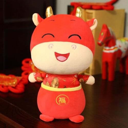 Creative toy web celebrity year of the ox mascot golden cow he year of the ox plush doll fortune cow pillow birthday gift custom