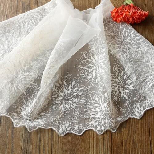 New 1Yards/Lot 24CM High Quality Lace Trim Embroidery Lace Fabric Mesh Lace Ribbon Tulle Guipure Cord Lace Sewing DIY Doll Cloth