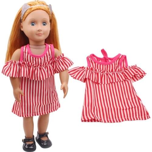Doll clothes Red striped dress toy accessories fit 18 inch Girl doll and 43 cm baby doll c261