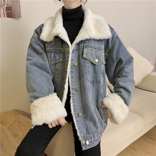 Oversized Thicken Denim Jackets Women Fashion Korean Style Oversized Harajuku Long Sleeve Button Streetwear Warm Coats Ins
