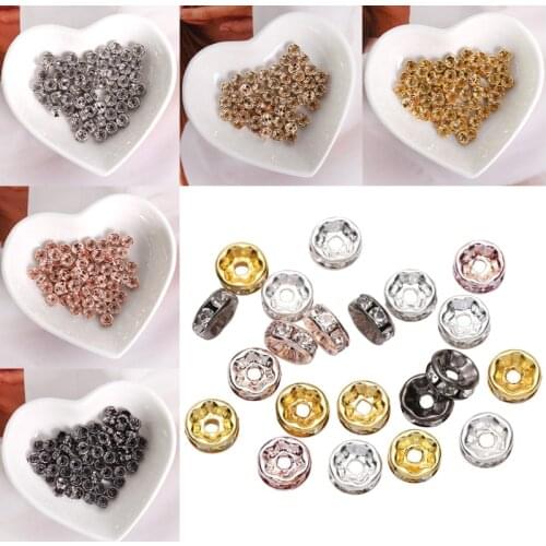 20Pcs 6MM 10MM Metal Silver Plated Crystal Rhinestone Rondelle Spacer Beads for Bracelet Jewelry Making DIY