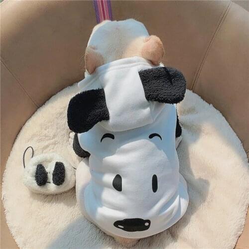 Cute Plush Pet Dog Clothes Black White Warm Dog Hoodies French Bulldog Fleece Dog Coat Soft For Puppy Small Medium Dog Costume