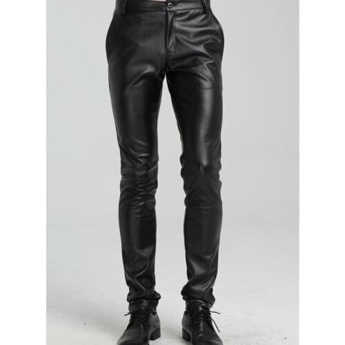 Youth leather pants mens feet pants fashion motorcycle pu trousers for men personality pantalon homme black korean