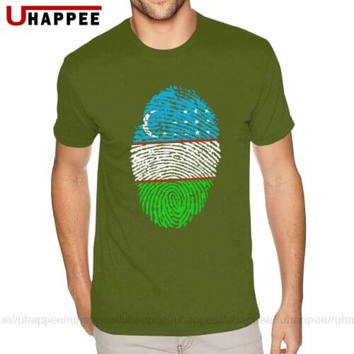 Lovely Uzbekistan Flag Fingerprint T-Shirt for Men Graphic Custom Short Sleeves Ultra Cotton Round Neck Shirts