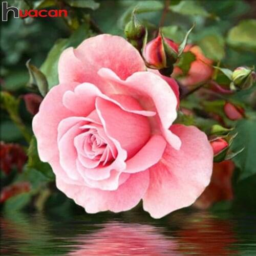 Huacan Diamond Painting Kit Rose Flower Diamond Art Embroidery Mosaic Floral Water Cross Stitch Wall Decor
