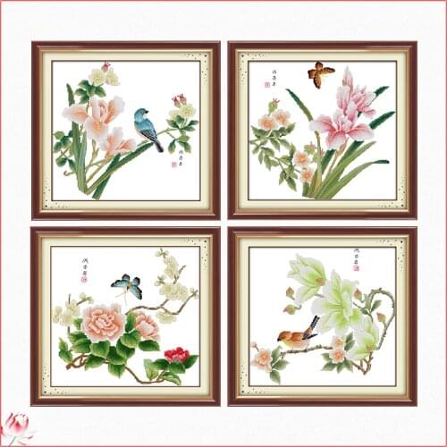 The Four Seasons Flowers Cross Stitch Kit 14ct 11ct Printed Fabric Embroidery Kit DIY Handmade Needlework Home Decoration Craft