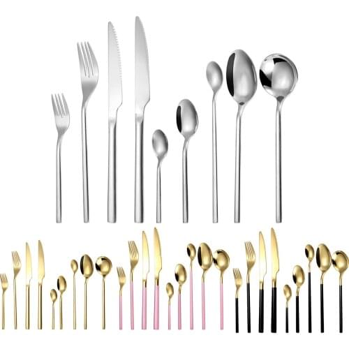 9PCs Gold/Silver Cutlery Sets Glossy Stainless Steel Tableware Set Knife Fork Coffee Spoon Flatware Set Dishwasher Home Kitchen
