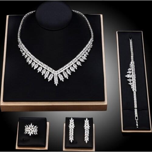 EYER 4 Pcs Jewelry Sets Fashion Dubai Bridal Necklace Earrings Ring And Bracelet Set Women Wedding Conjunto de joyas Bisuteria