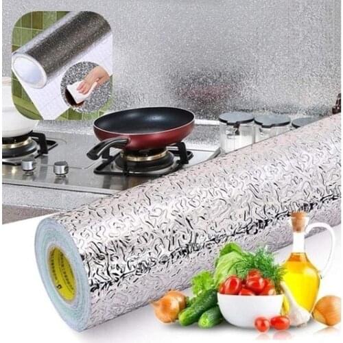 Kitchen Stove Stickers Waterproof Aluminum Foil Oil-proof Anti-fouling High Temperature Self adhesive Wall Sticker 40*100 cm