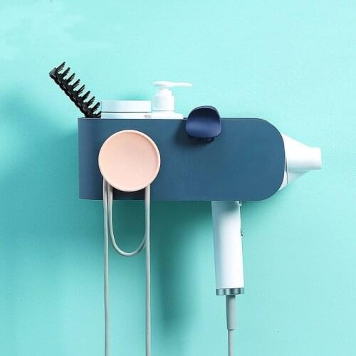 Wall Mounted Bathroom Storage Hair Dryer Holder Shower Organizer Household Items Hairdryer Rack Holder Bathroom Shelf Storage