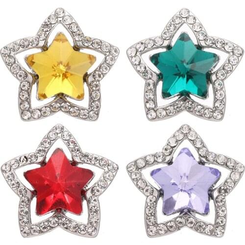 New Rhinestone Rose golden color/silver color Hollow Star metal 18MM snap buttons fit 18mm snap bracelet snap jewelry wholesale