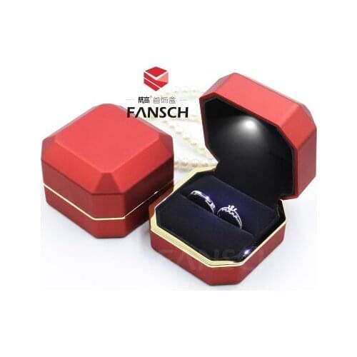 New Square Wood Ring Box With Light Fashion Romantic Jewelry Wooden Ring Boxes Case Ladies' Gift Couple Ring Cases