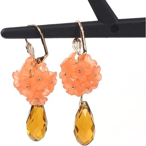 Plastic Flowers Water Drop Long Earrings Women 2019 New ZA Earrings Femme Cute Girls Accessories Indian Ethnic Dangle Earrings