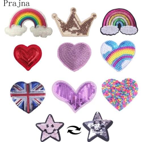 Prajna LOVE Heart Sewing On Reversible Patches For Clothes Cartoon Sequin Transfers Patch Accessory For Kids Clothing Decor E