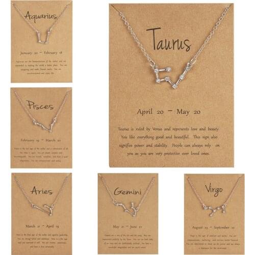 Rinhoo Trendy Crystal Star Zodiac Sign Necklaces 12 Constellation Pendent Necklace Women Silver Color Choker Necklaces Jewelry