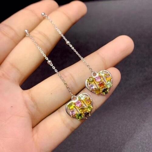 Romantic Peach heart natural Multicolor Tourmaline drop earrings Natural Magnesium earrings 925 silver girl party gift jewelry