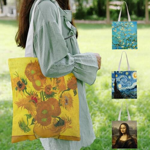 New Van Gogh Oil Painting Canvas Tote Bag Retro Art Fashion Travel Bag Women Leisure Eco Shopping High Quality Foldable Handbag