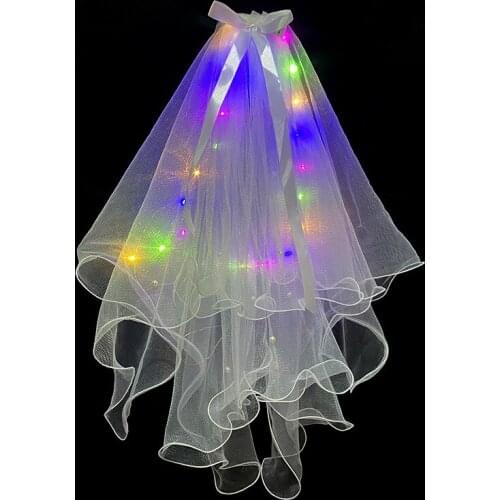 Luminous Led Flashing Colorful Wedding Christmas Party Head Length 80 Cm Nail Veil Bead Net Yarn Fairy Ribbon Bowknot Lamp