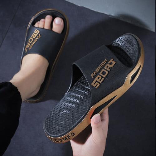Unique comfortable mens slippers men wear summer home non-slip thick bottoms a word sandal slippers female Hollow