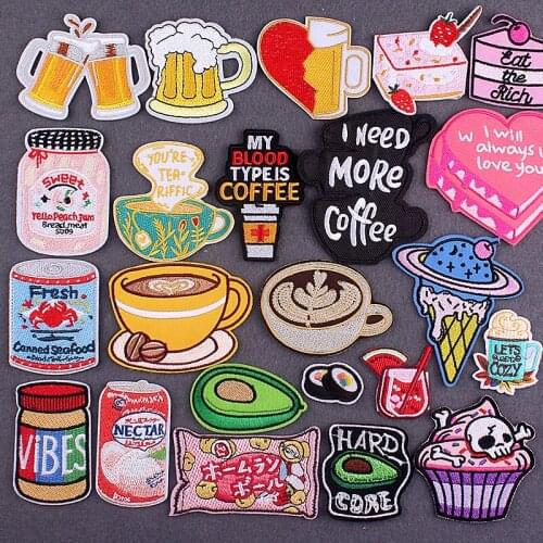 Iron On Patch Coffee Drinks Patches For Kids Clothes Appliques DIY Cake Embroidered Patch For Clothing Badges On Backpack Decor