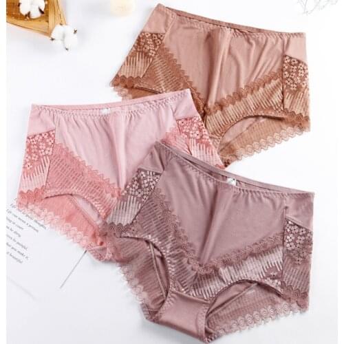 Womens Cotton Panties Large Sizes with High Waist Sexy Lace Modal Thread Cotton Briefs Female Underwear for Women Plus Size