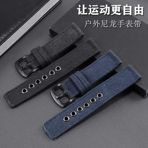 Thickened Canvas Watchband 20 22 24MM Black Blue Green Waterproof Men Outdoor Military Watch Strap
