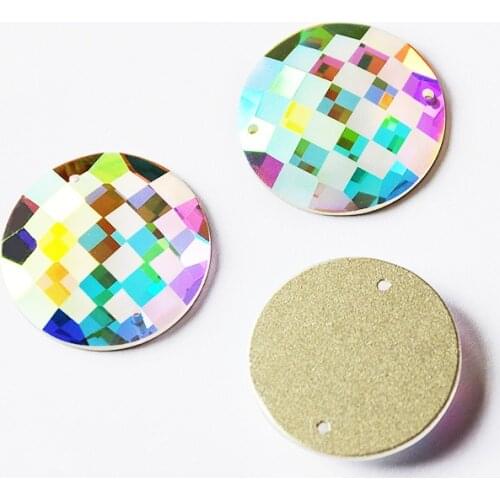 YANRUO 2001MTH Round Mirror Small Pack Crystal AB Sewn Holes Stones Flatback Gems Rhinestones Glass Shiny For Clothes