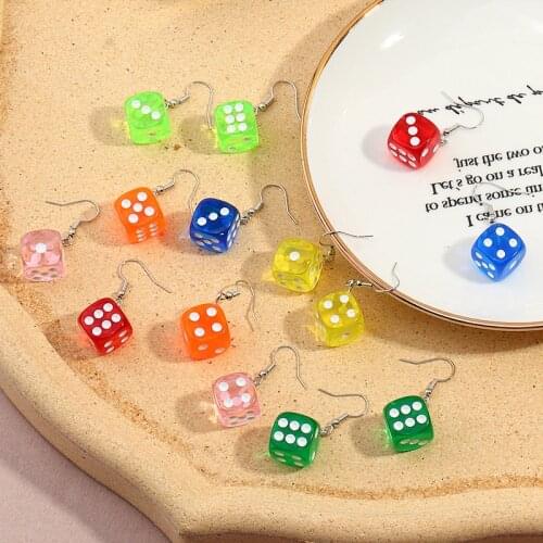 Funny Cute 3D Dice Earrings for Women Fashion Handmade Mini Candy Color Casino Die Dangle Earring Girl Ear Hook Fun Jewelry Gift