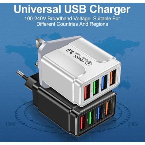 4USB Multi-Port Charger Mobile Phone Qc3.0 Travel Fast Charge 3.1A Butterfly Charger Mobile Phone Travel Charging Head EU/US/UK