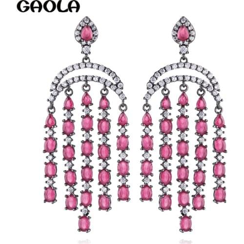GAOLA New Arrival Geometric Long Dangle Earrings Red Stone Earring For Women GLE9054
