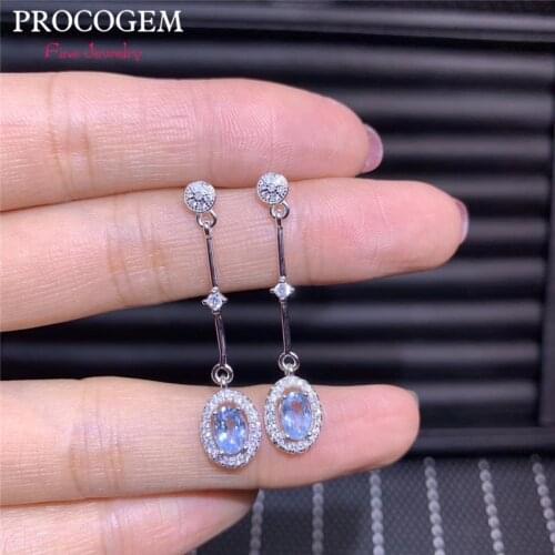 Natural Trendy Aquamarine Zircon Drop Earrings for Women Party 4x6mm Genuine gemstones Fine jewelry 925 Sterling Silver #406
