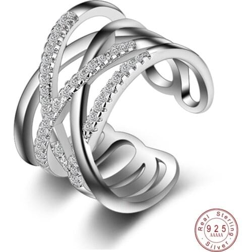 New Hot Punk Jewelry Silver Color Dazzling Crystal Weave Stylish Opening Adjustable Size ANNIVERSARY Rings For Woman Girl