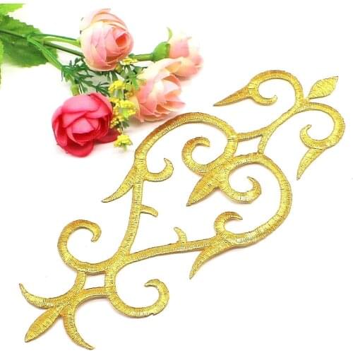 1 Piece Gold Embroidered Lace Appliques Trophy Patches Iron On Trims Cosplay Appliques 22-9.5cm gold and silver