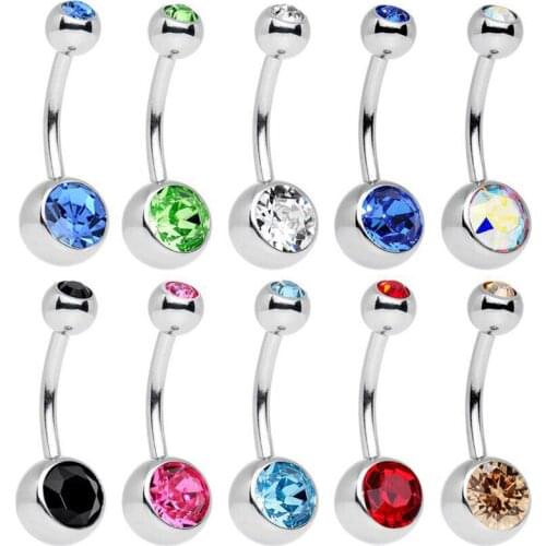 10PCS Charm Belly Button Rings for Women Navel Piercing Stainless Steel Double Crystal Piercing Ombligo Body Piercing Jewelry