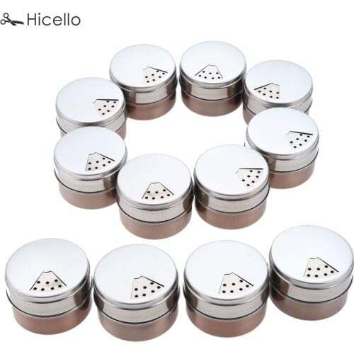 12pcs Magnetic Spice Jar Stainless Steel Spice Tins Storage Container Spray Salt Pepper Seasoning Bottle Shakers Boxe Can