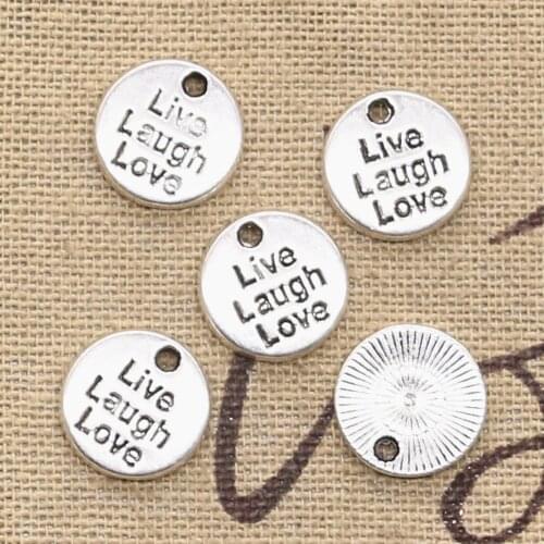15pcs Charms Plates Live Laugh Love 12x12mm Antique Making Pendant fit,Vintage Tibetan Bronze Silver color,DIY Handmade Jewelry