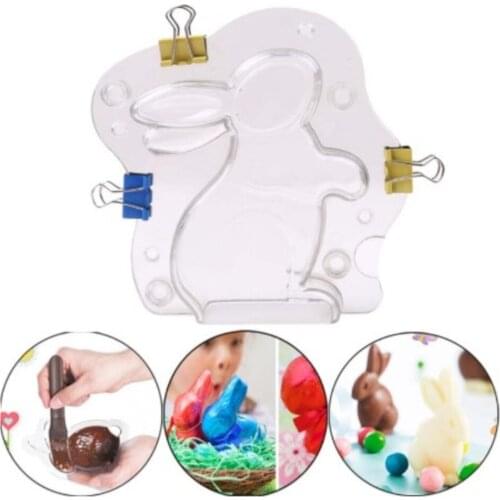 3D Easter Bunny Plastic Chocolate Mold Polycarbonate Rabbit Candy Mold Sugar Paste Mold Cake Decorating Tools Diy Easter Cake