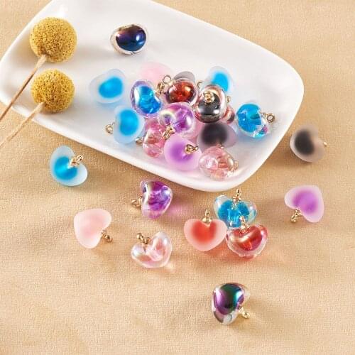 50pcs/Box Mixed Color Transparent Acrylic Glass Pendants Frosted Heart Shape Charms for Earrings DIY Jewelry Making Accessories
