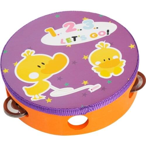 6" Handheld Tambourine Hand Drum Toy with 4 sets Metal Jingles for Party Kids Games, 1pc/ Pack (4 patterns Random Delivery)