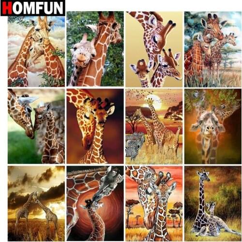 HOMFUN Diamond painting Giraffe wild animal" Full Square/Round Drill Wall Decor Inlaid Resin Embroidery Craft Cross stitch