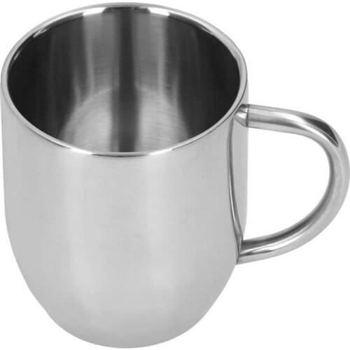 Tea Cup Anti-Scalding Stainless Steel Thickening Handle 350ml Double‑Layer Coffee Mug Polishing Multipurpose for Home Office