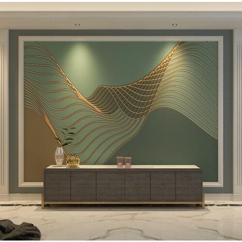 TV background wall decorative mural simple modern living room bedroom light luxury green 3D art line wallpaper papel DE parede